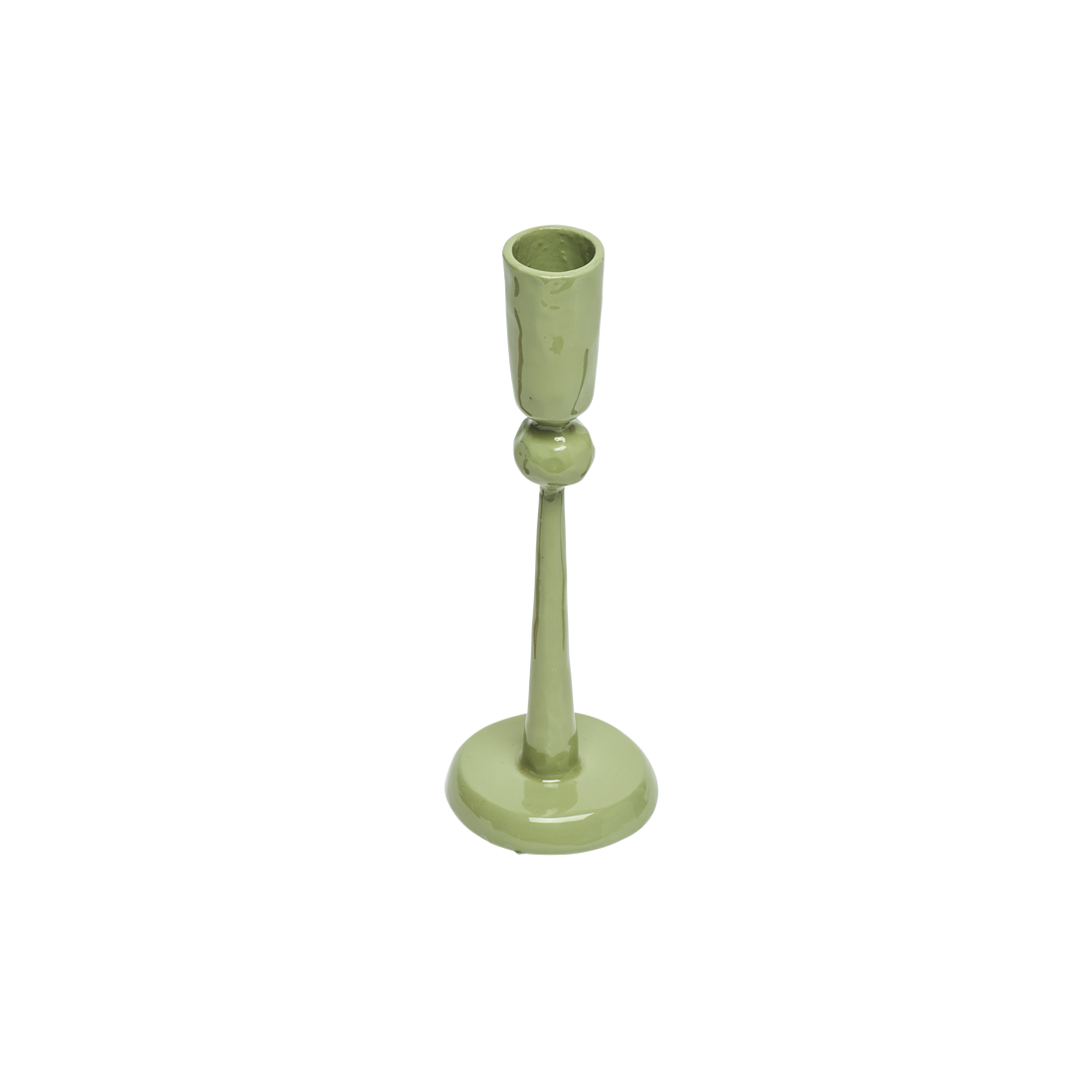 Green candle holder on a white background