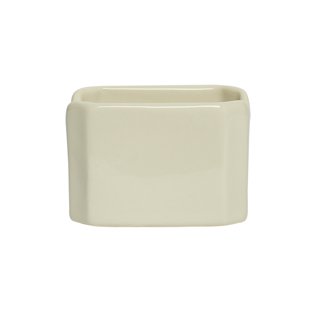 Beige rectangular ceramic planter on a white background