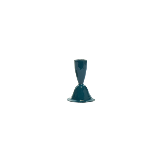Dark green hourglass-shaped object on a white background