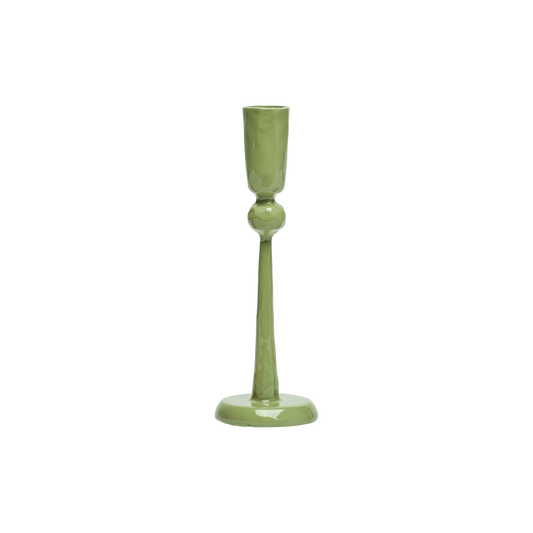 Green candle holder on a white background