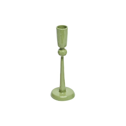 Green candle holder on a white background