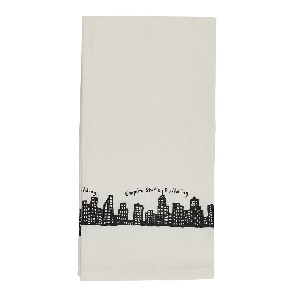 Skyline Tea Towel with New York inspired artwork, designed to complement ceramic plates bowls and serving pieces