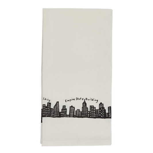 Skyline Tea Towel with New York inspired artwork, designed to complement ceramic plates bowls and serving pieces
