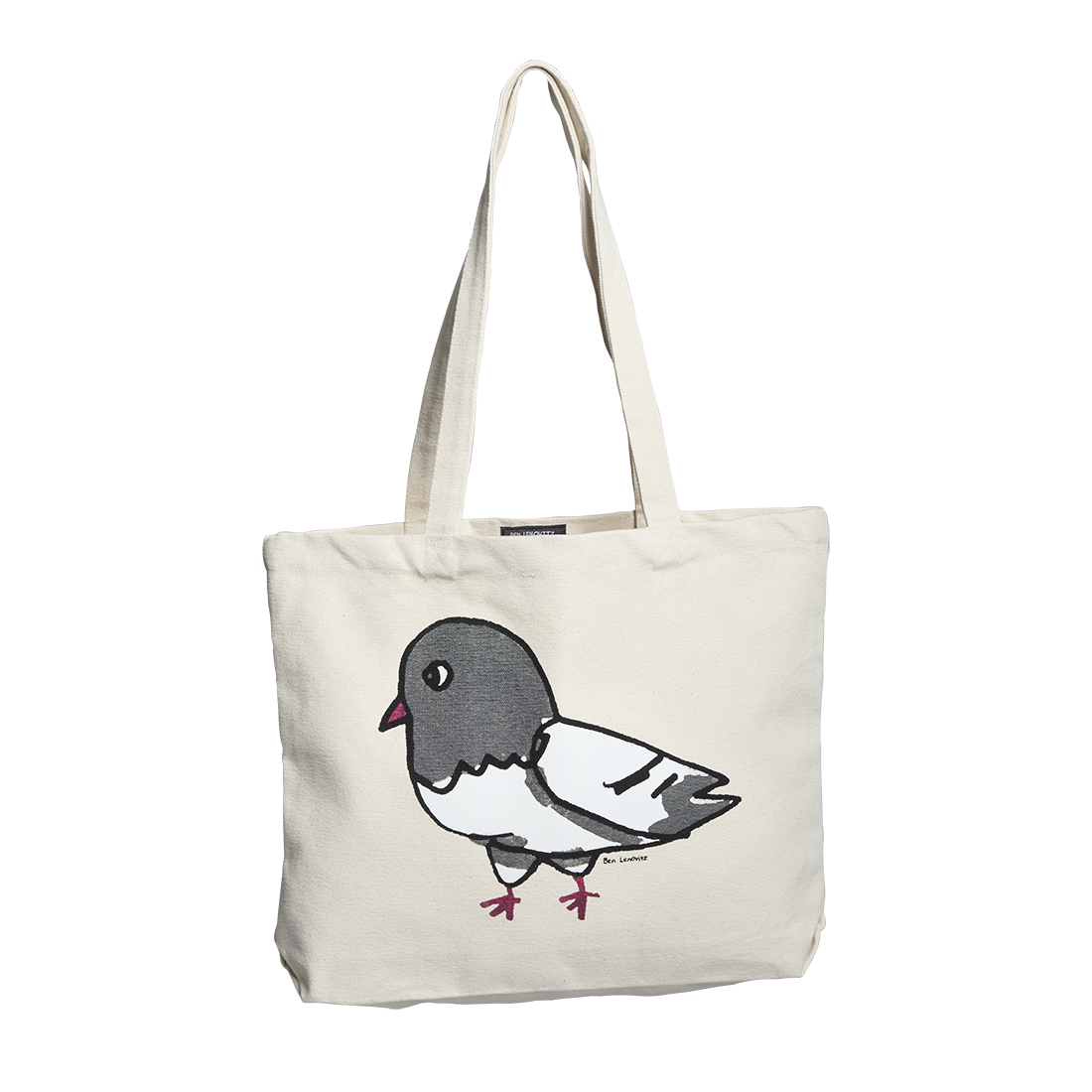 Tote bag with a pigeon design on a white background