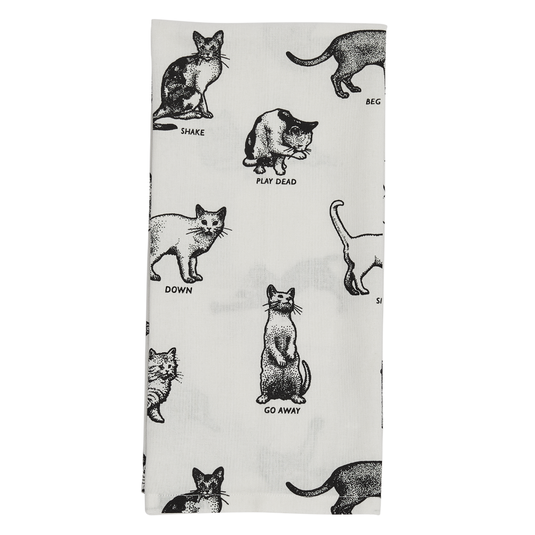 Cat Tricks Tea Towel with playful cat inspired illustration, works well alongside everyday dishes mugs and tabletop essentials