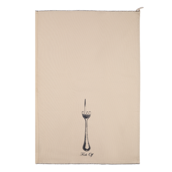 Pleaseantries Fork Off Tea Towel with decorative kitchen inspired artwork, ideal for enhancing colorful table settings and casual entertaining