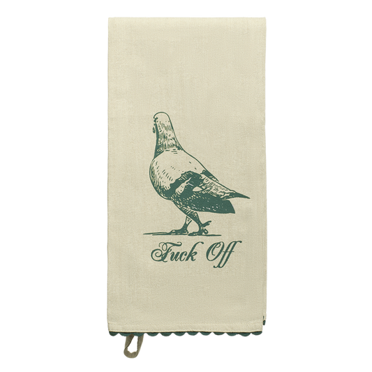 Pleasantries Fuck Off Tea Towel with humorous graphic styling, pairs beautifully with modern tabletop collections and serveware