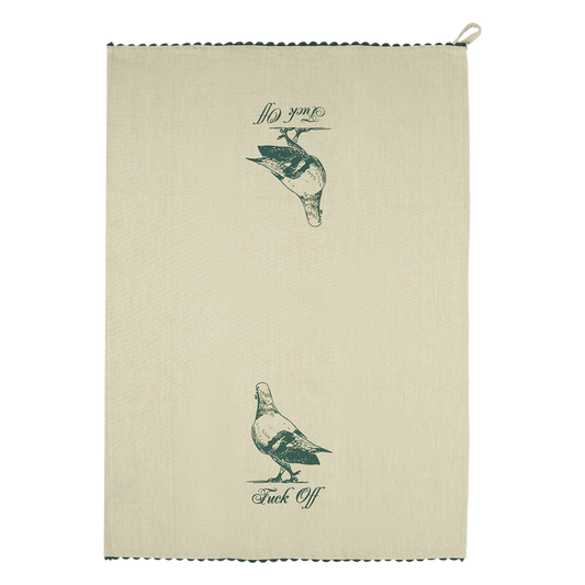 Pleaseantries Fuck Off Tea Towel with decorative kitchen inspired artwork, adds warmth and personality to kitchens dining spaces and table settings
