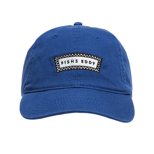 Blue cap with a logo on a white background