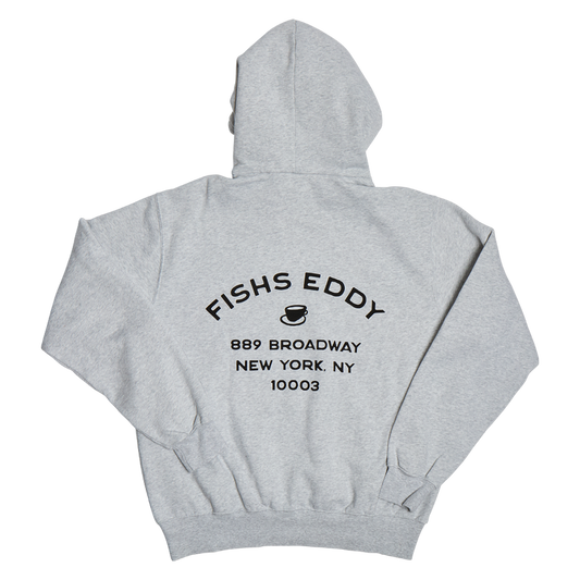Gray hoodie with text on the back on a white background
