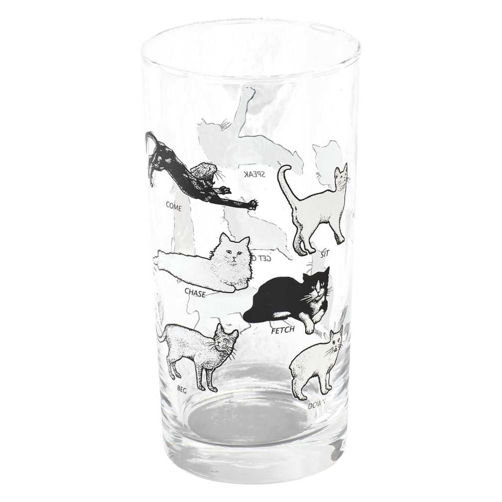 Decorative cat highball glass with vintage inspired pet illustrations and durable glass styling, perfect for layering into relaxed entertaining setups and eclectic Fishs Eddy tabletop collections