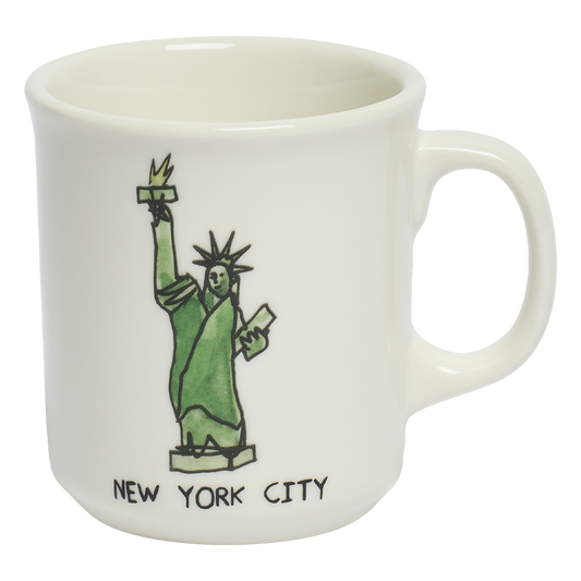 Close-up of Ben Lenovitz Lady Liberty - Mug (12oz), ceramic mug with illustrated design by Ben Lenovitz