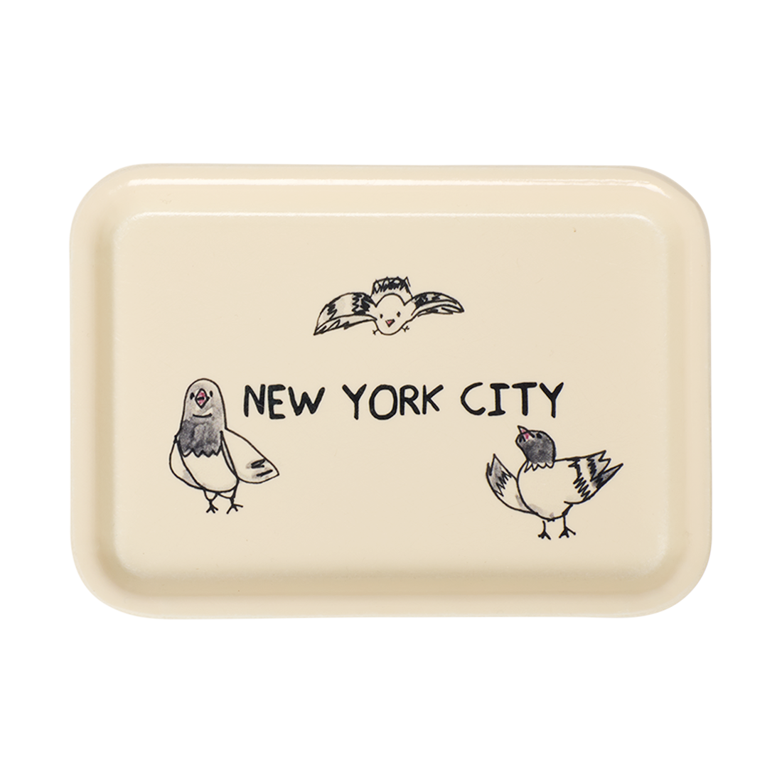 Vintage inspired New York City ceramic tray featuring whimsical pigeon illustrations and playful city charm, perfect for serving snacks organizing jewelry or adding personality to coffee tables and kitchen counters