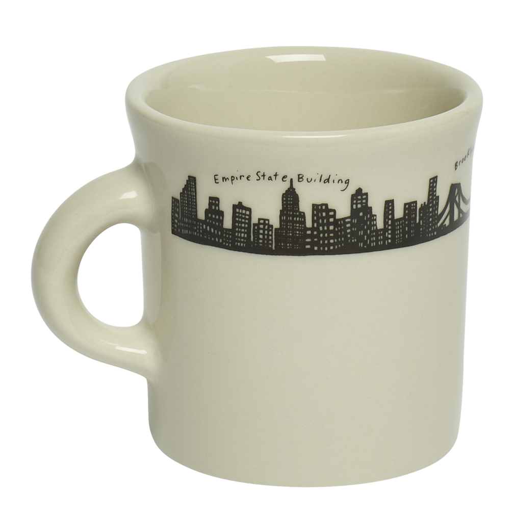 Close-up of 212 Skyline - Diner Mug (8 3/4oz), ceramic mug with NYC skyline design