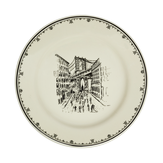 NYC Toile - Dumbo Plate 8.25in, ceramic, by Fishs Eddy, for everyday meals and table settings, front product image