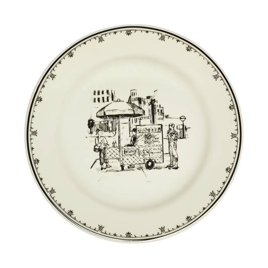 NYC Toile - Cart Plate 8.25in, ceramic, by Fishs Eddy, for everyday meals and table settings, front product image