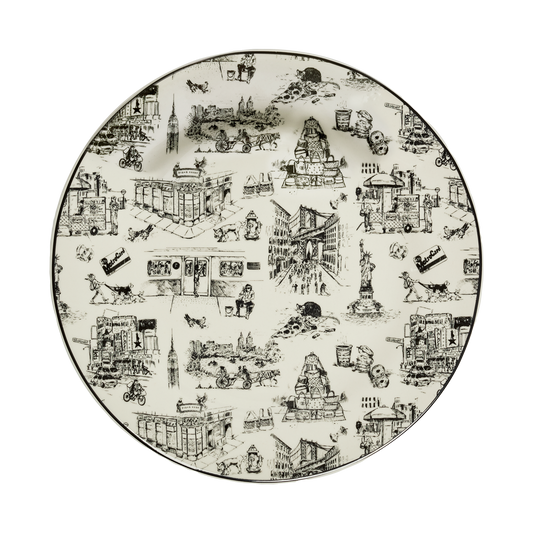 NYC Toile - Dinner Plate 10.25in, ceramic, by Fishs Eddy, for everyday meals and table settings, front product image