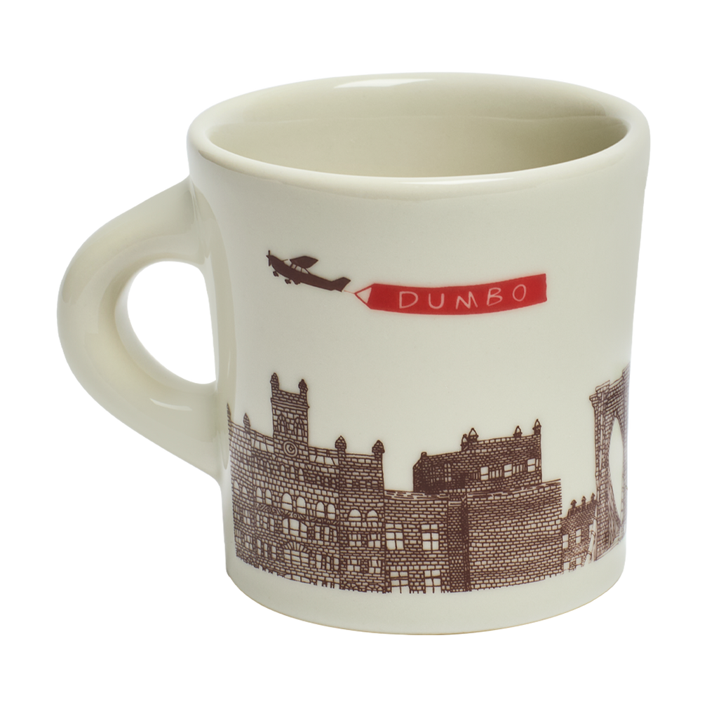 Close-up of Brooklyn - Dumbo Mug 13oz, ceramic mug with Brooklyn design