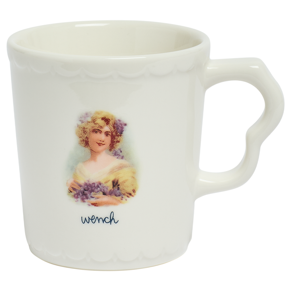 Close-up of All in the Family - Wench Mug (10oz), ceramic mug with novelty text design