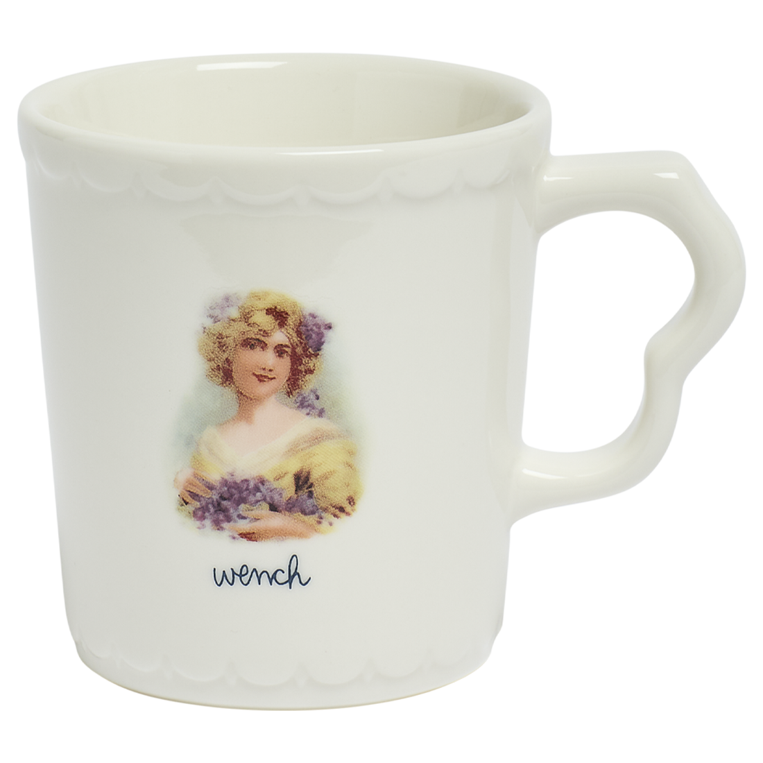 Close-up of All in the Family - Wench Mug (10oz), ceramic mug with novelty text design