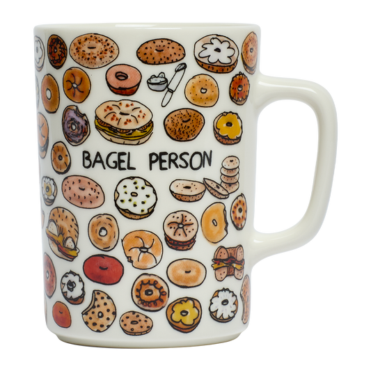 Ben Lenovitz - Bagel Person Mug (10oz) by Fishs Eddy, ceramic mug with illustrated design by Ben Lenovitz, perfect for coffee, tea, and everyday use