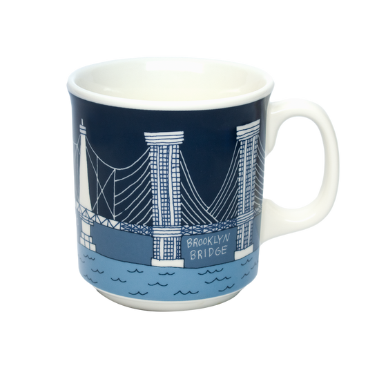 Close-up of Bridge & Tunnel - Bridge Mug (15oz), ceramic mug with New York bridge design