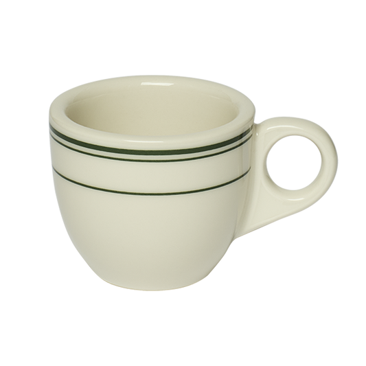 Close-up of HL Greenband - Demitasse (3.5oz), demitasse espresso cup with green band diner stripes