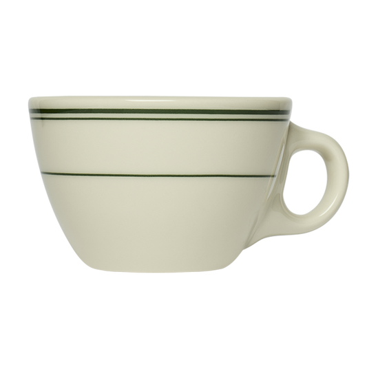 HL Greenband - Tea Cup (7 1/2oz) by Fishs Eddy, tea cup with green band diner stripes, perfect for tea and everyday table settings
