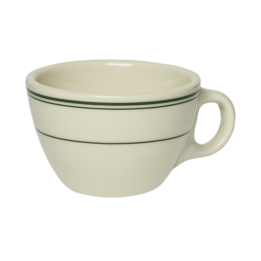 Close-up of HL Greenband - Tea Cup (7 1/2oz), tea cup with green band diner stripes