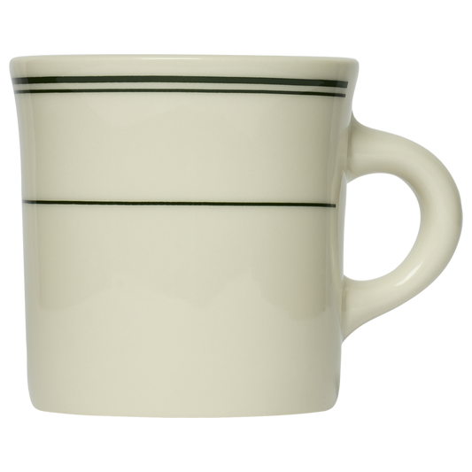 HL Greenband - Diner Mug (8 3/4oz) by Fishs Eddy, ceramic mug with green band diner stripes, perfect for coffee, tea, and everyday use