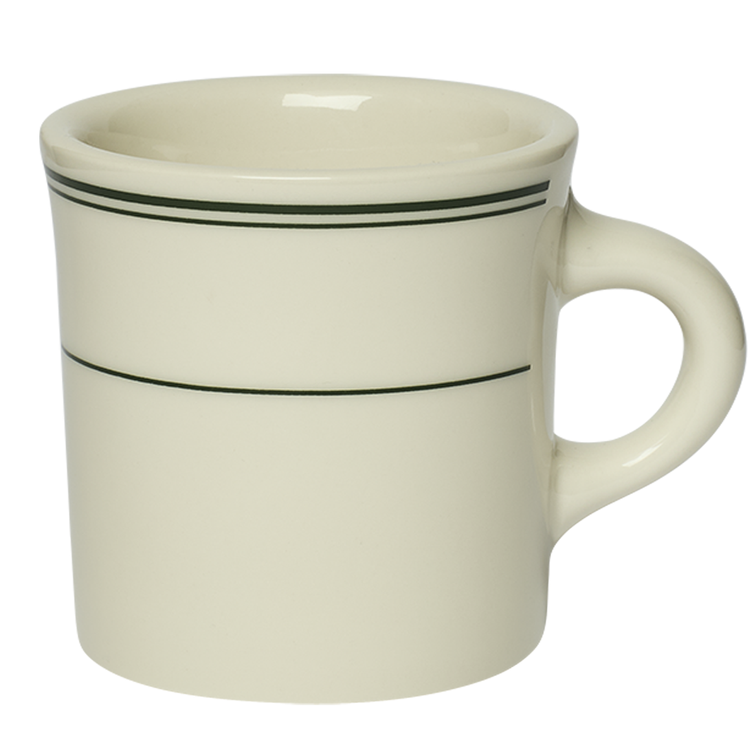 Close-up of HL Greenband - Diner Mug (8 3/4oz), ceramic mug with green band diner stripes