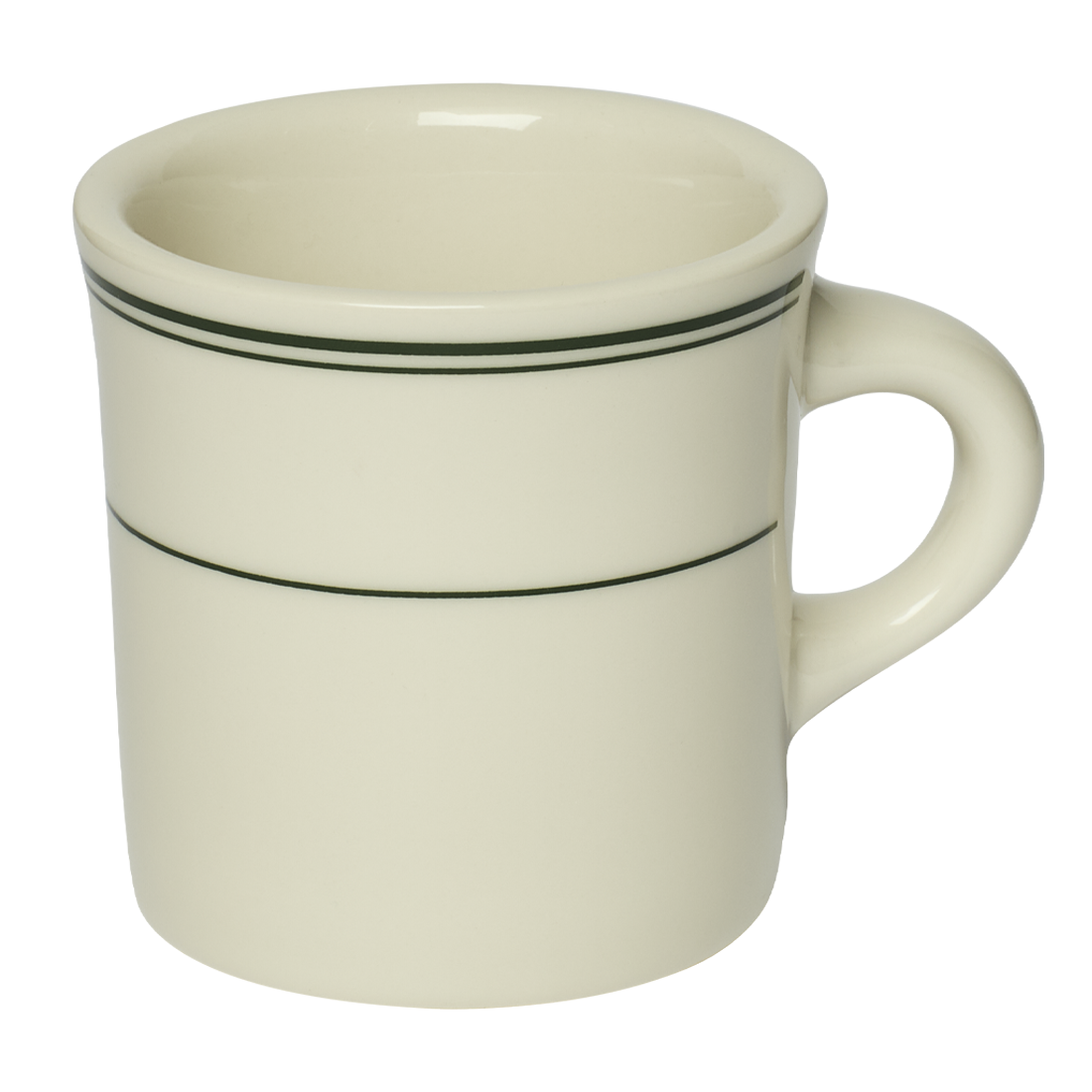 Side view of HL Greenband - Diner Mug (8 3/4oz) by Fishs Eddy, ceramic mug perfect for coffee, tea, and everyday use