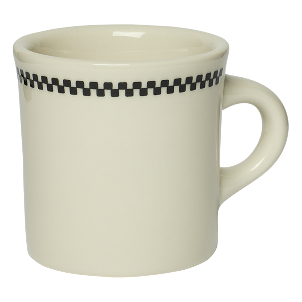 Close-up of Checkerboard - Diner Mug (8oz), ceramic mug with checkerboard diner pattern