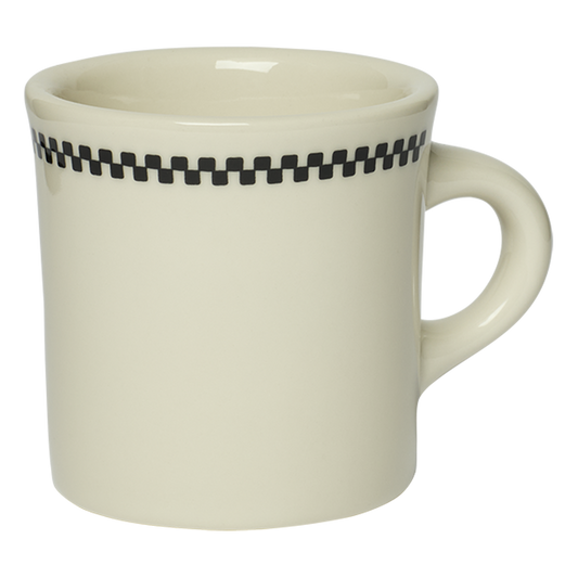 Close-up of Checkerboard - Diner Mug (8oz), ceramic mug with checkerboard diner pattern