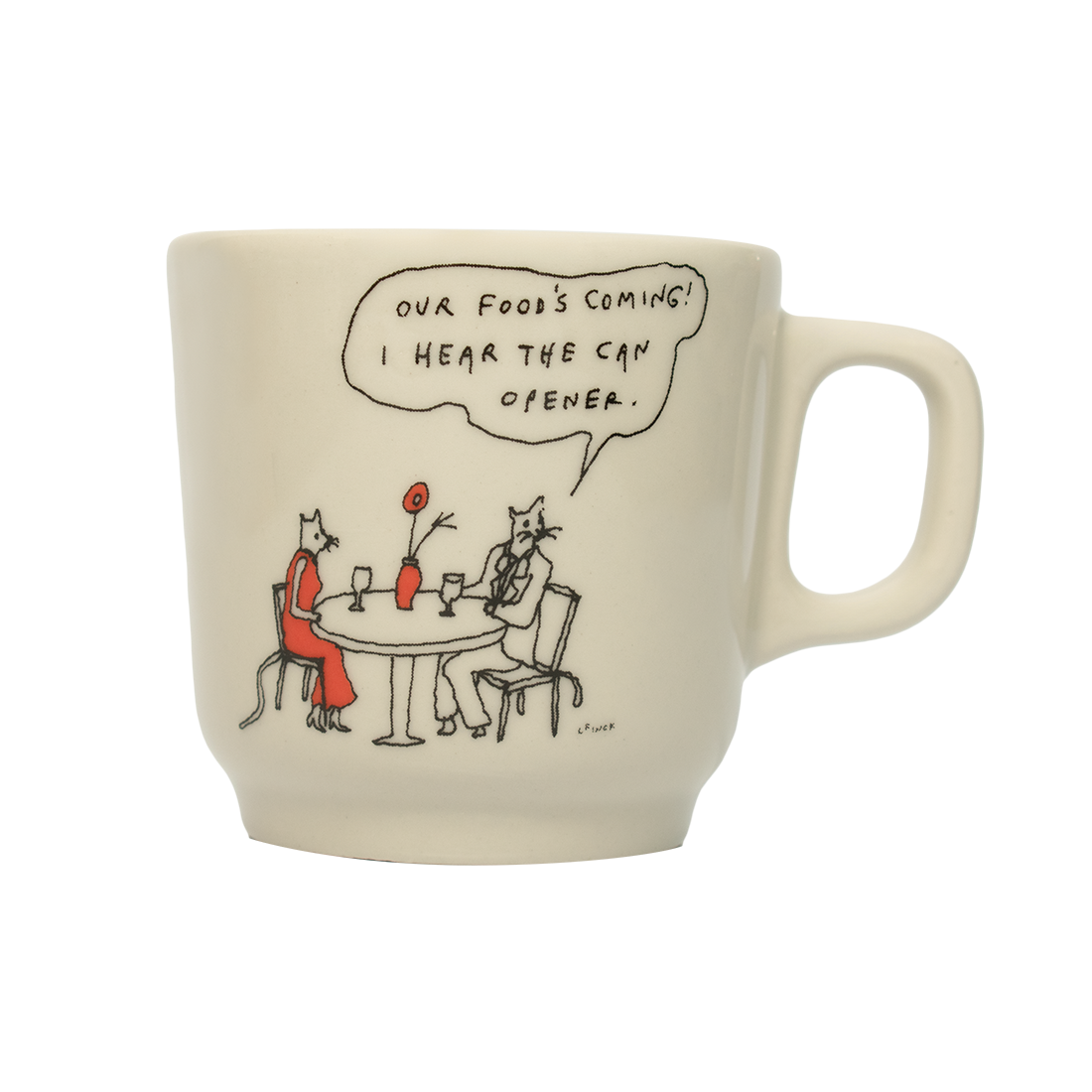 Liana Finck - Can Opener Mug (10oz) by Fishs Eddy, ceramic mug with illustrated design by Liana Finck, perfect for coffee, tea, and everyday use