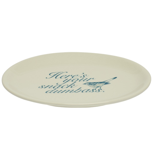 Pleaseantries Heres Your Snack Dumbass Tray crafted from durable ceramic, designed to elevate everyday meals