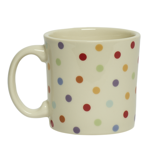 Close-up of Spot On - Twelve Mug (12oz), ceramic mug with polka dot pattern